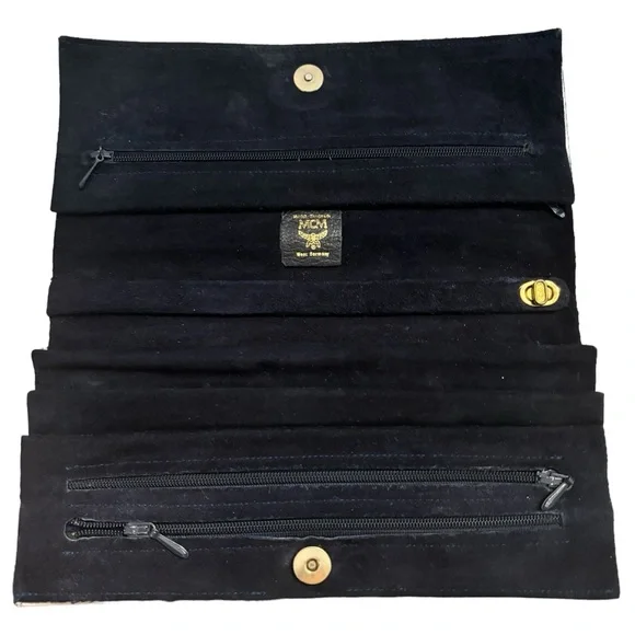 MCM White/Black Visetos Leather Travel Jewelry Pouch - Picture 3 of 4